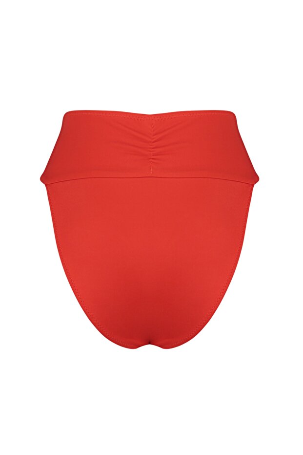 Koyu Kırmızı Aksesuarlı Regular Yüksek Bel Bikini Altı TBESS22BA00001 - 8