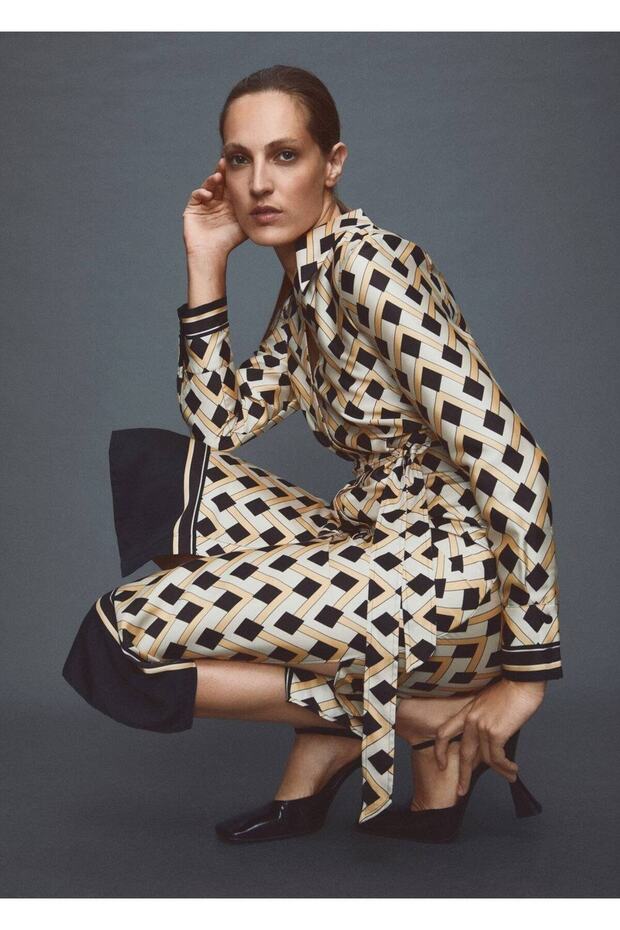 Geometrik Desenli Elbise - 6