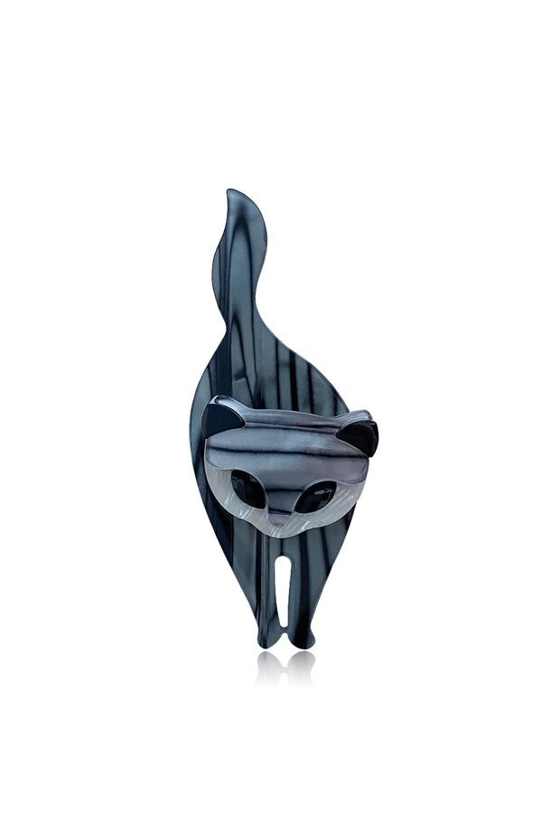 3D GRİ KEDİ BROŞ