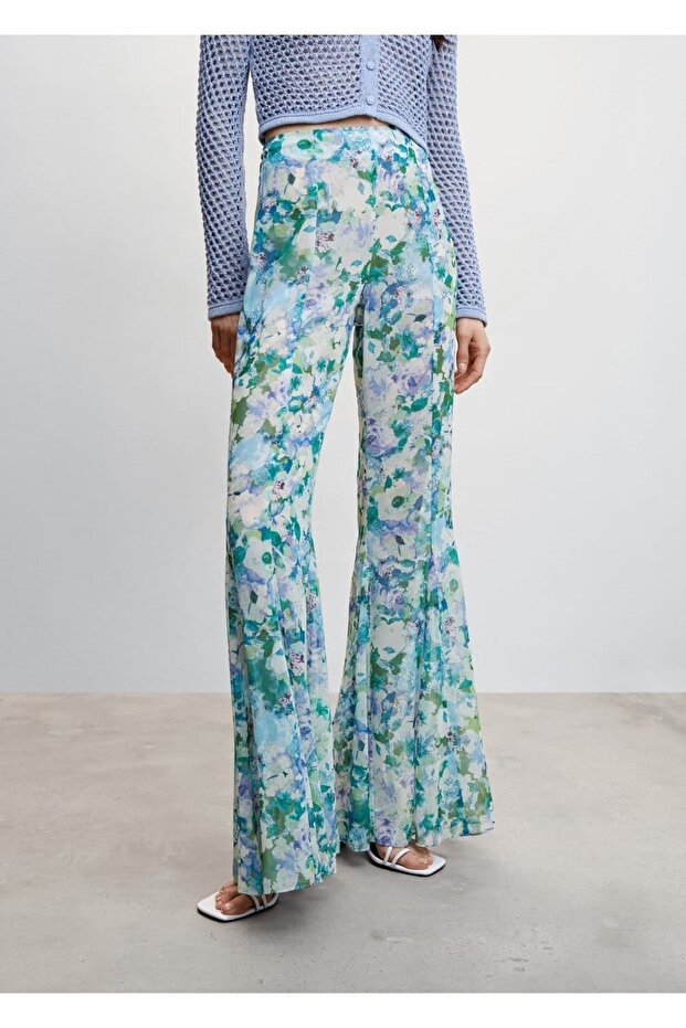 Çiçek Desenli Flared Pantolon - 1