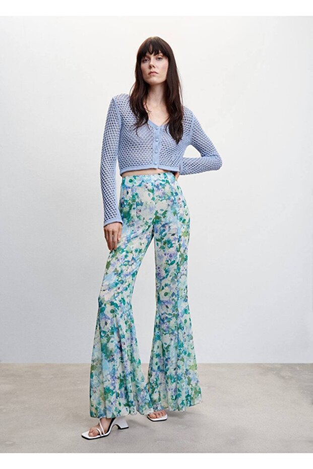 Çiçek Desenli Flared Pantolon - 2