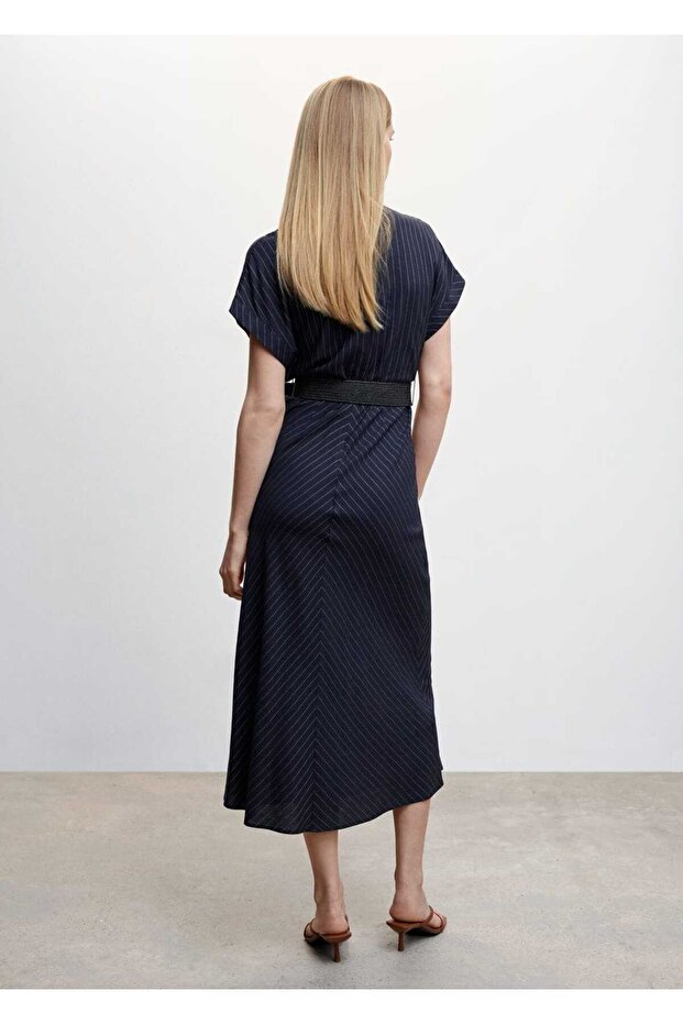 Ince Çizgili Elbise - 4
