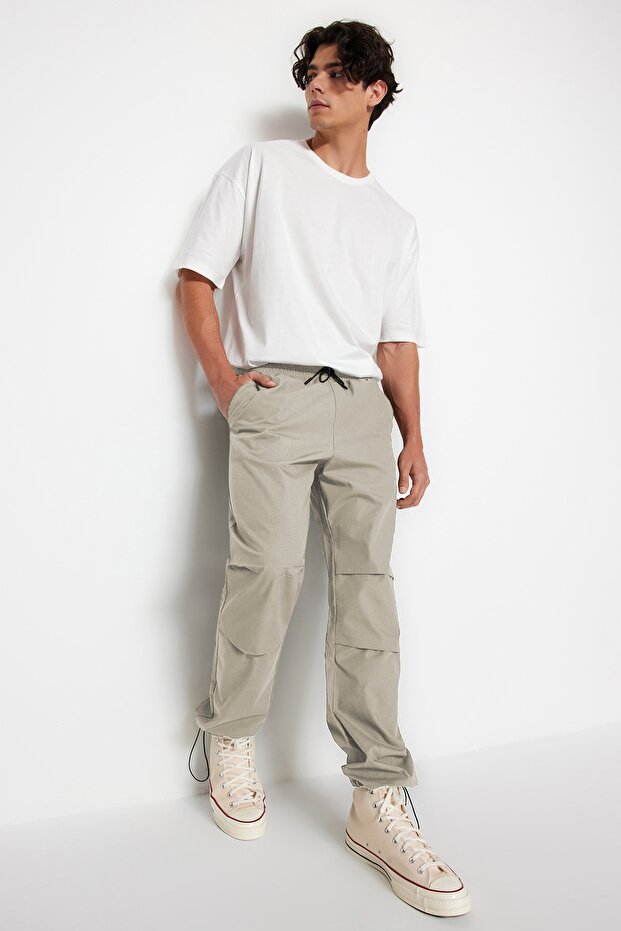Açık Haki Lastikli Beli Bağlamalı Jogger Fit Baggy Paraşüt Pantolon TMNSS23PL00045 - 2