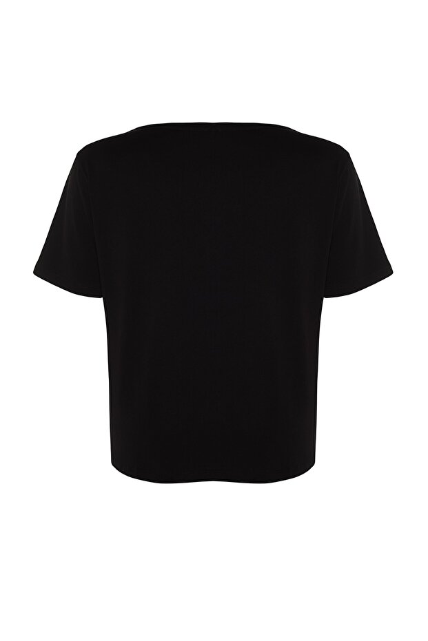 Siyah V Yaka Basic %100 Pamuk Örme T-Shirt TBBSS22BF0028 - 8