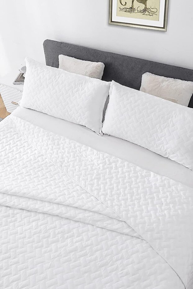 Double White Quilted Patterned 1700 gr Summer Pique White Hotel Pique 200 X 230 cm
