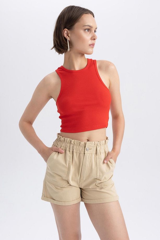 Regular Fit Yüksek Bel Gabardin %100 Pamuk Şort A3527ax23sm - 6