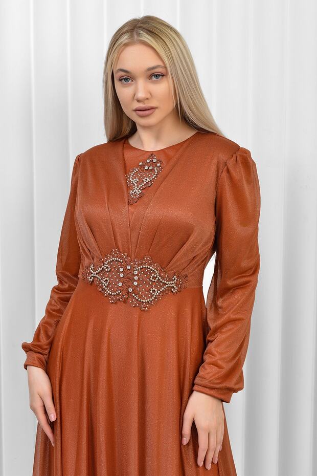 Tesettürlü Abiye Elbise - Simli - 5