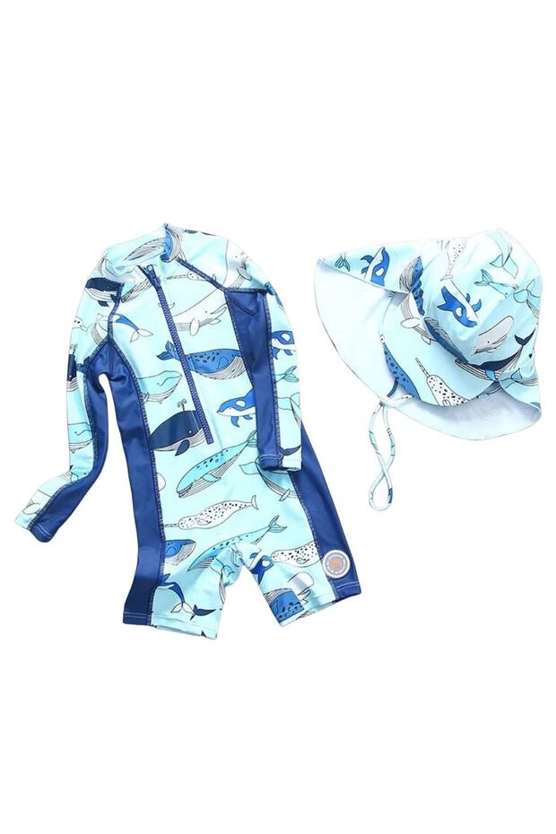 Upf50+ Sea Lifesaw Boy's Swimsuit with Cap