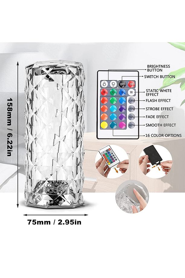 Projeksiyon Masa Lambası Kristal Elmas Led Dokunmatik Sensör Usb Şarj Bar Restoran Masa Lambası - 4