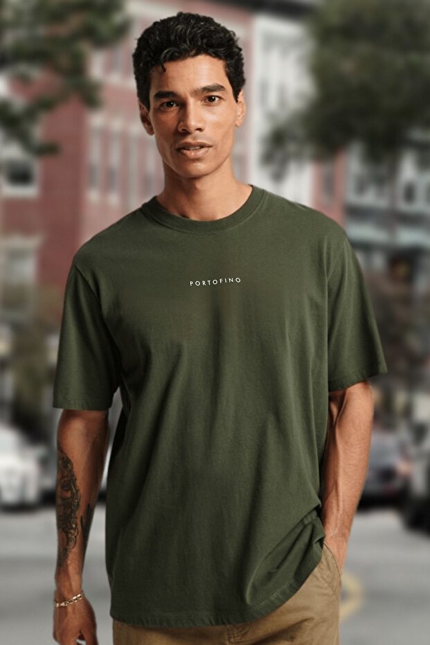 Men's Portofino Printed Khaki Crew Neck T-Shirt