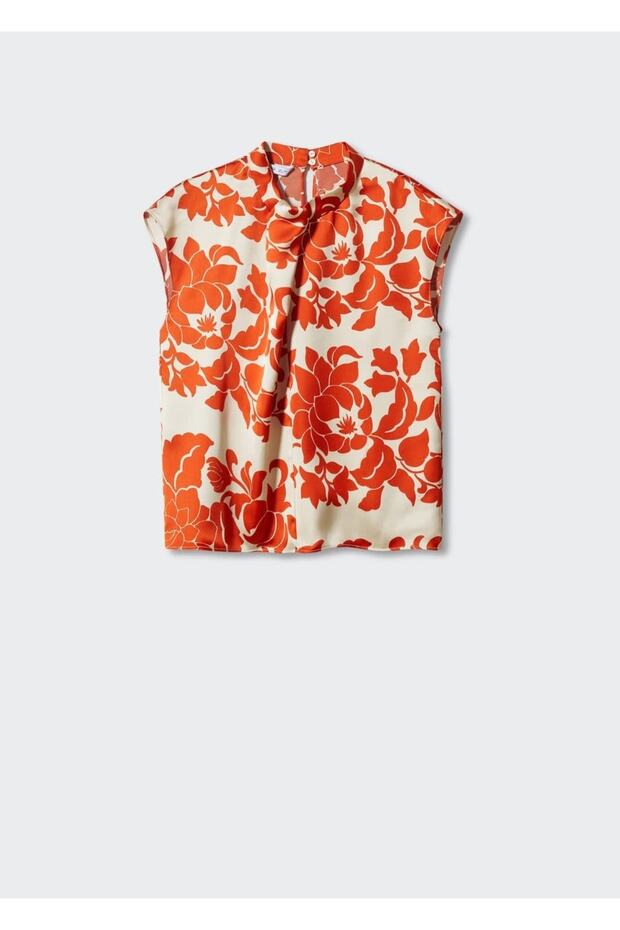 Çiçekli saten bluz - 3