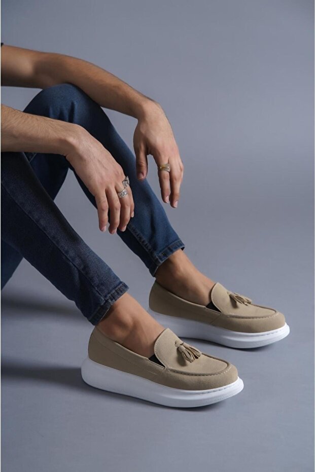 J818 Laceless Orthopedic Sole Men's Daily Corcik Tasseled Suede Classic Shoes BT Stone