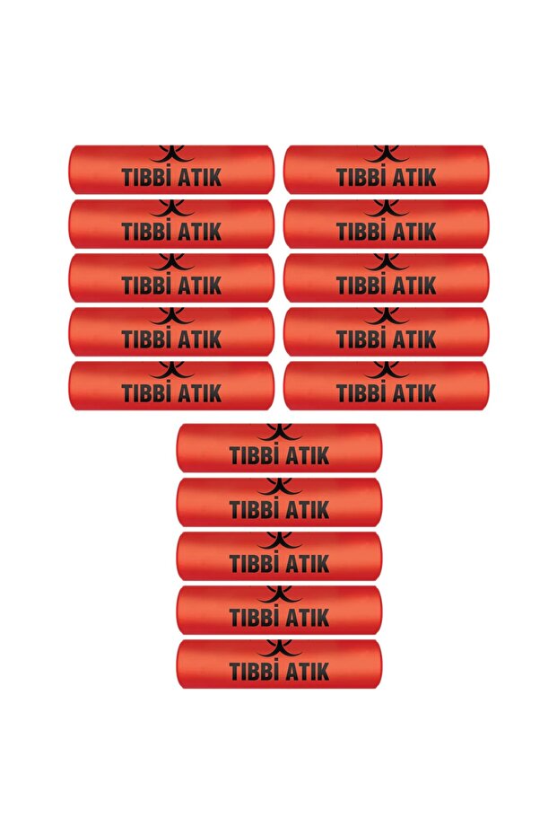 Medical Waste Bag Medium Size 55x60 cm 300 gr 10 Rolls x 15 Pack = 150 Pieces (Red-Black Printed)
