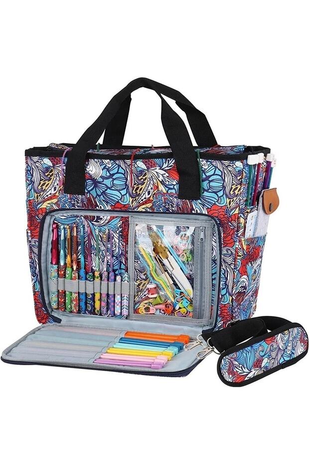 Blue Patterned Organizer Knitted Bag