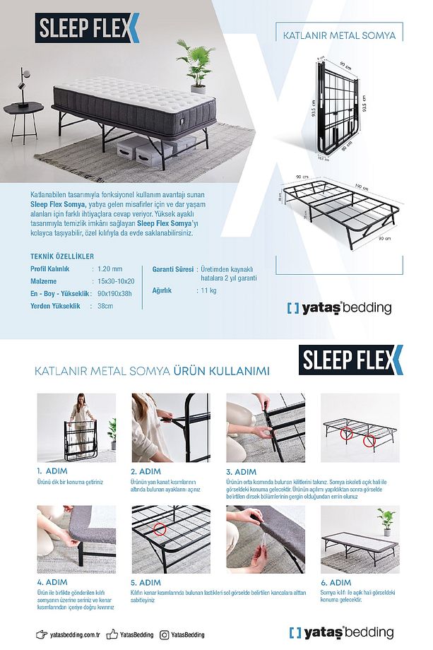 Sleep Flex Tek Kişilik Katlanır Somya - 3