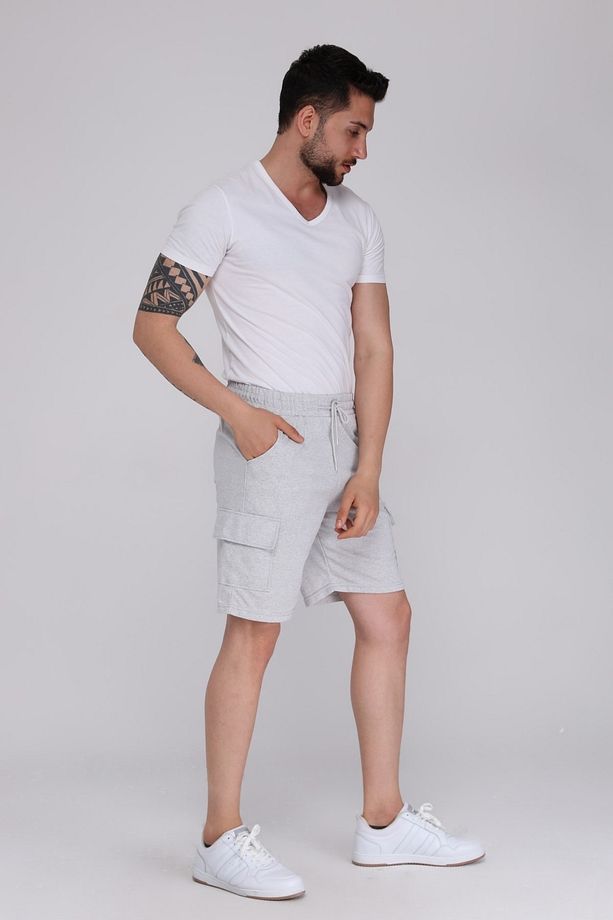 Gri Kargo Cepli Erkek Oversize Relaxest Lastikli Bağcıklı Bermuda Şort - 3