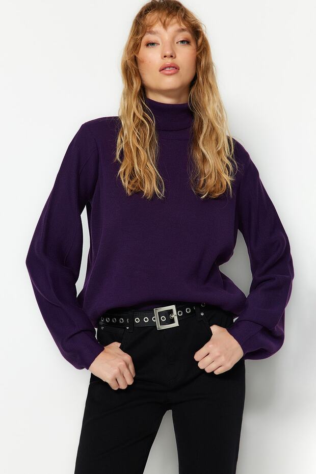 Trendyolmilla  Mor Basic Balıkçı Yaka Triko Kazak TWOAW21KZ0485 - Görsel 2
