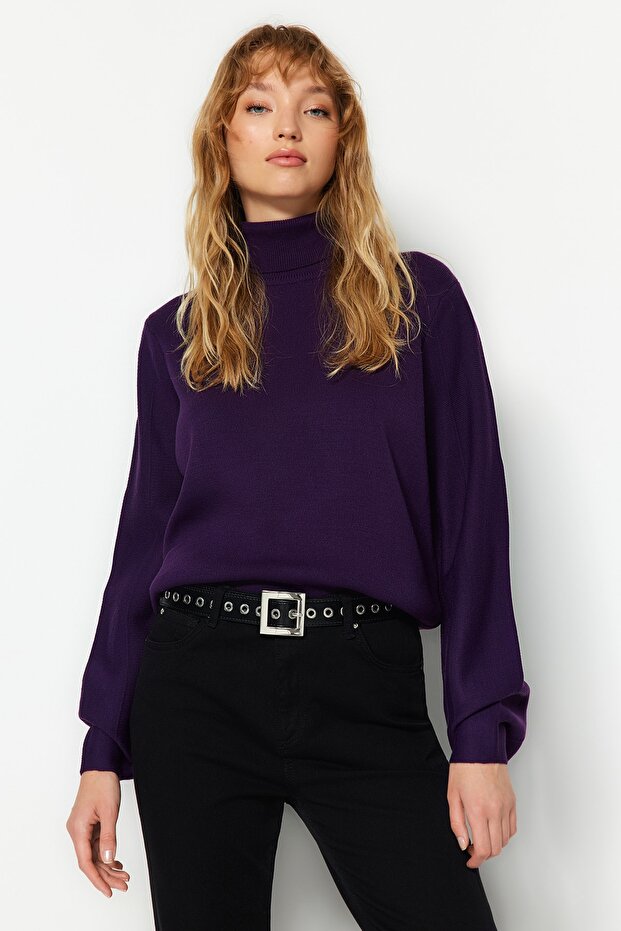 Trendyolmilla  Mor Basic Balıkçı Yaka Triko Kazak TWOAW21KZ0485 - Görsel 3