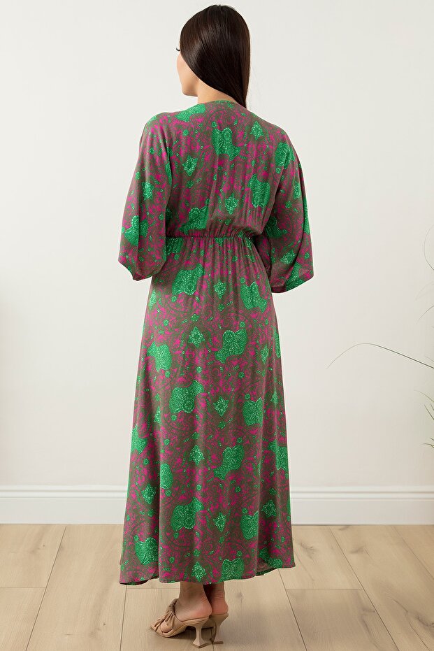 Yırtmaçlı Kruvaze Elbise 936-2966 - 7