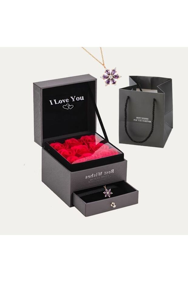 Dekoratif Kutuda Gül ve Lotus Kolye - 1
