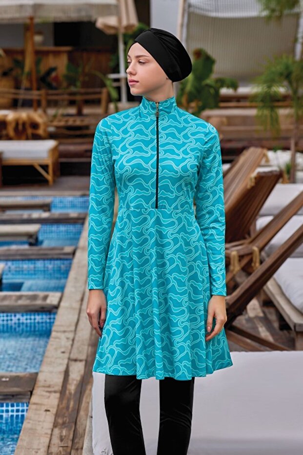 Lycra Fully Covered Hijab Swimsuit Alun 9010 Black Remsa Swimsuit