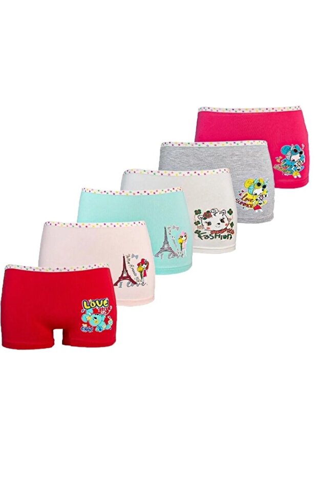 Set of 6 Colorful Lycra Cotton Girls' Boxer Panties