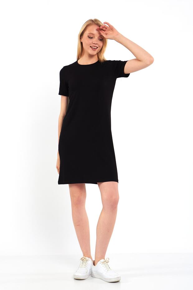 Sıfır Yaka Kısa Kollu Basic Tunik - 1