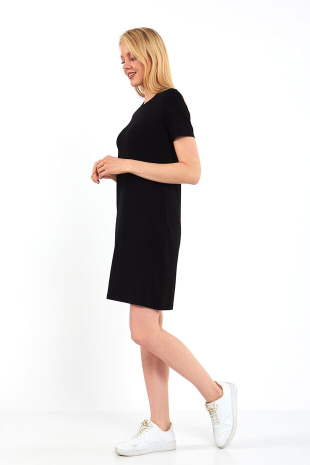 Sıfır Yaka Kısa Kollu Basic Tunik - 3