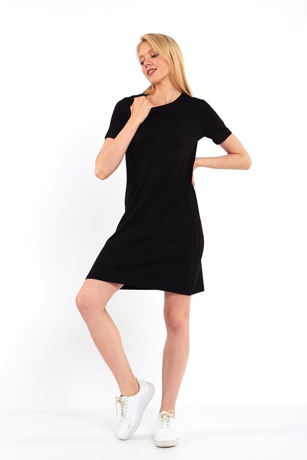 Sıfır Yaka Kısa Kollu Basic Tunik - 4
