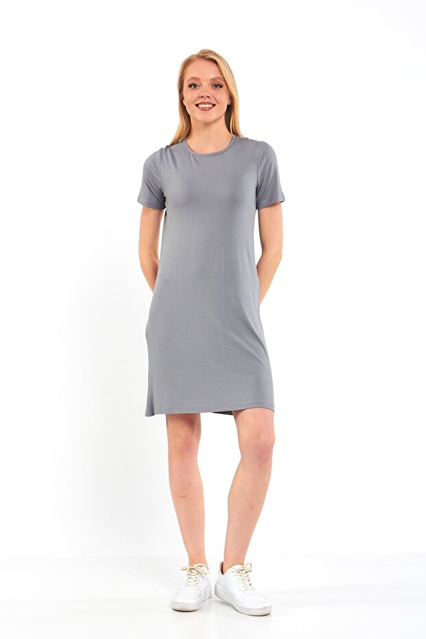 Sıfır Yaka Kısa Kollu Basic Tunik - 1