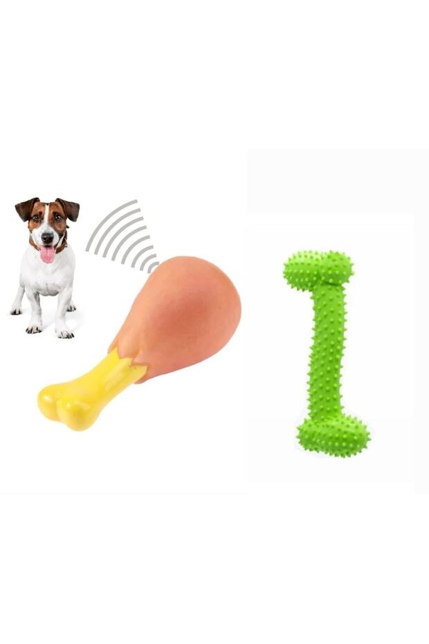 Dog Play Set of 2 Sound Chicken Booties and Bone Shaped Teeth Scratching Toy