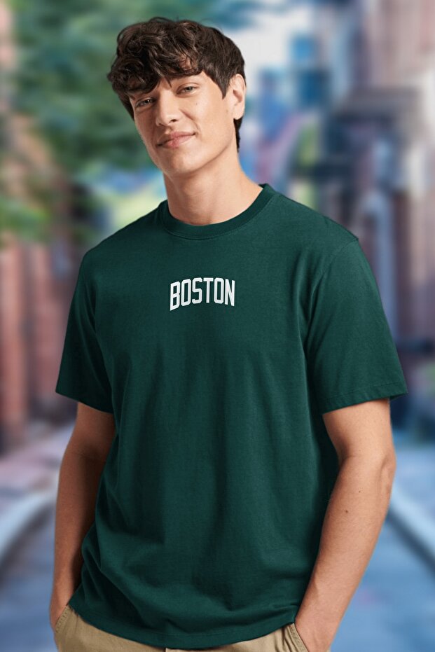 Men's Boston Printed Mint Green Crew Neck T-Shirt