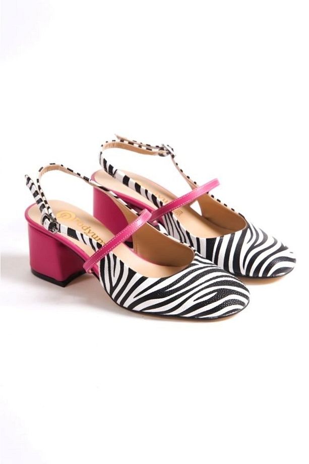 "FABRİ" Zebra-Fuşya - 5cm Kalın Topuk Geniş Burunlu Topuklu Ayakkabı - 2