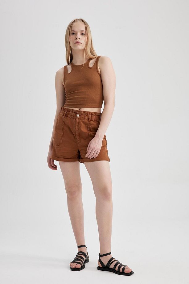 Regular Fit Yüksek Bel Gabardin %100 Pamuk Şort A3527ax23sm - 5