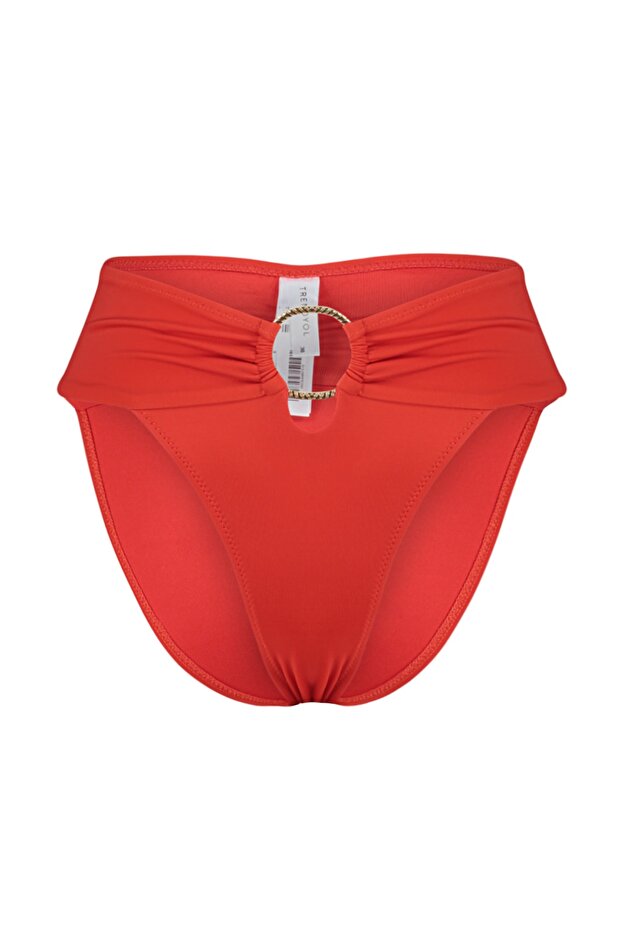 Koyu Kırmızı Aksesuarlı Regular Yüksek Bel Bikini Altı TBESS22BA00001 - 6