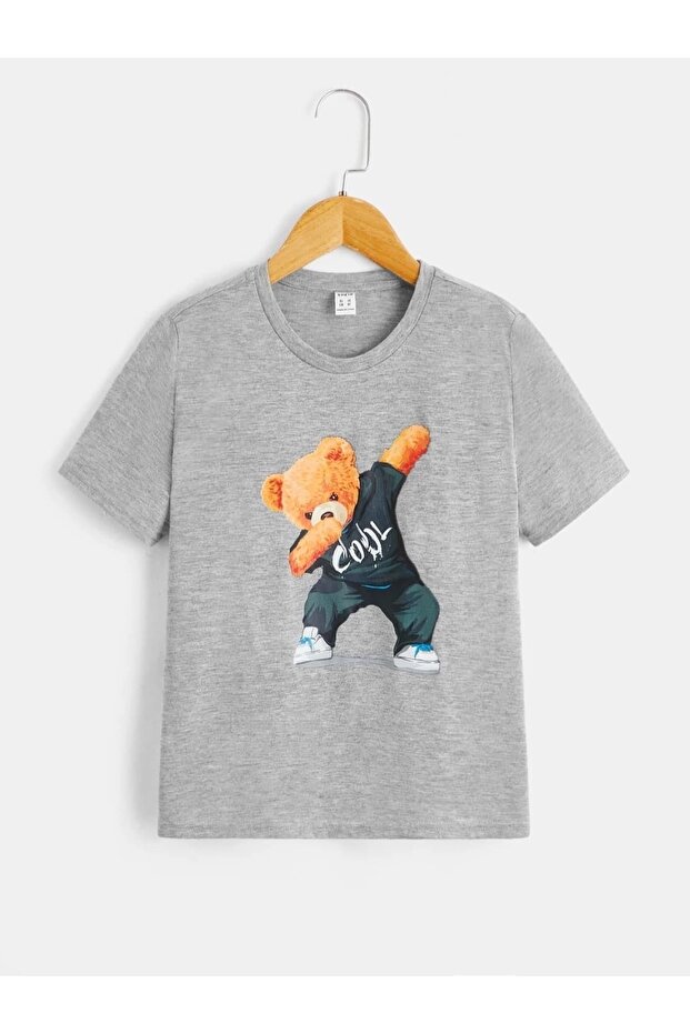 Cool Teddy Printed Oversize Crew Neck Cotton Children's T-shirt