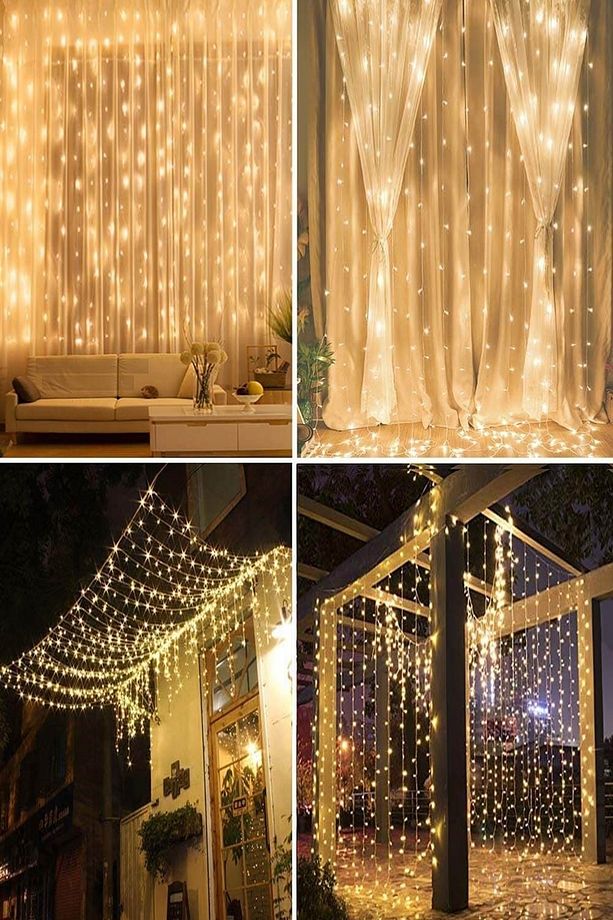 12 Saçaklı 3x2 Mt Dekoratif 240 Led Işık 8 Mod Sarkıt Sarı Renk Ip Perde - 1