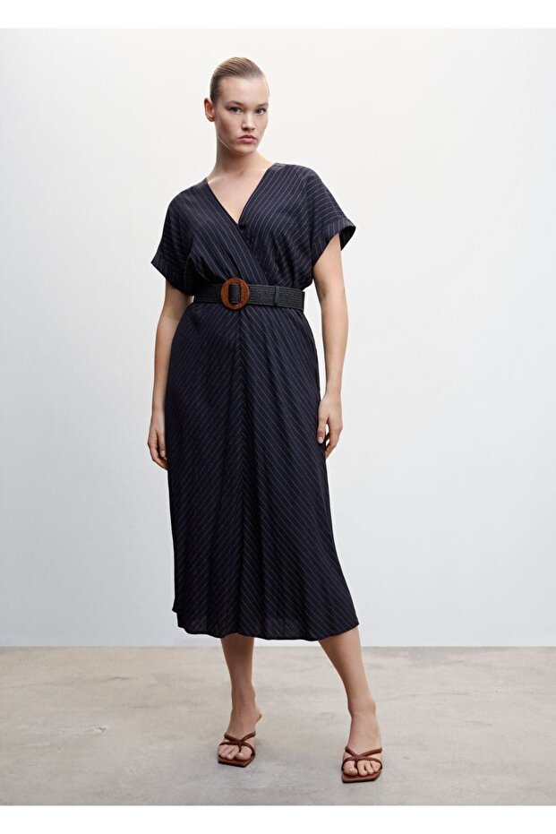 Ince Çizgili Elbise - 5