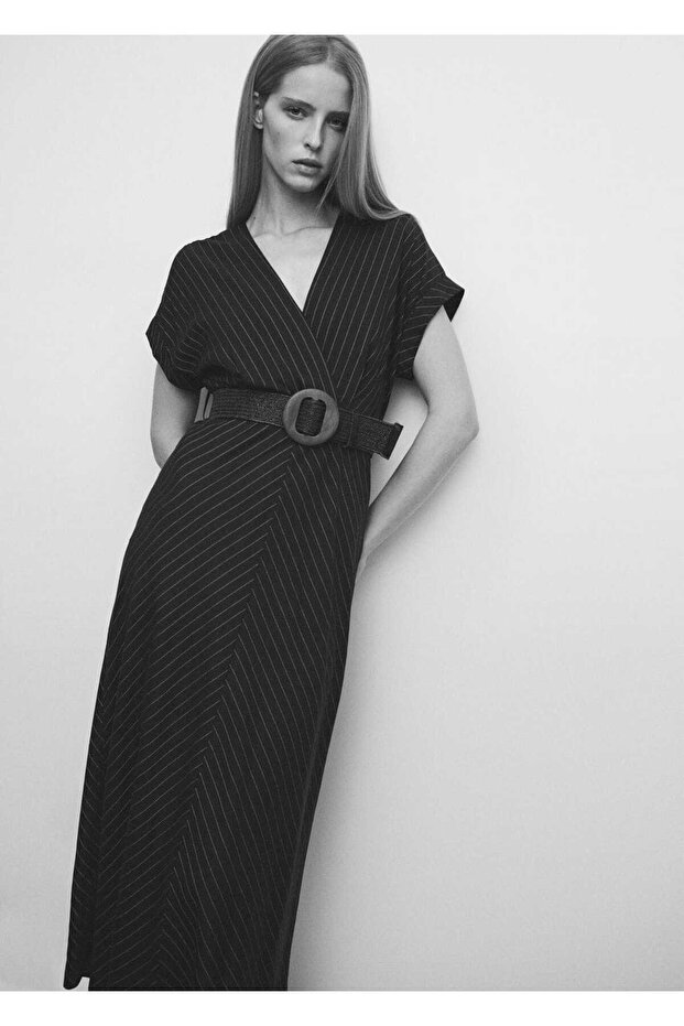 Ince Çizgili Elbise - 8