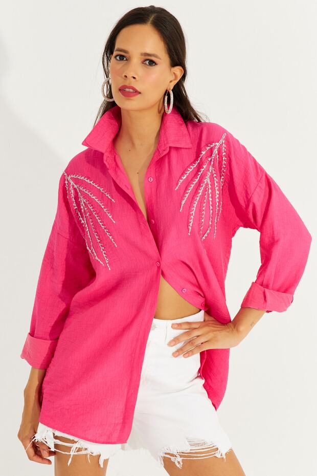 Women's Fuchsia Sequined Shirt FRA310