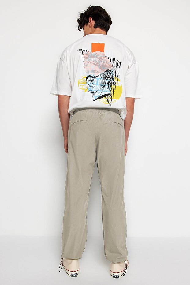 Açık Haki Lastikli Beli Bağlamalı Jogger Fit Baggy Paraşüt Pantolon TMNSS23PL00045 - 6