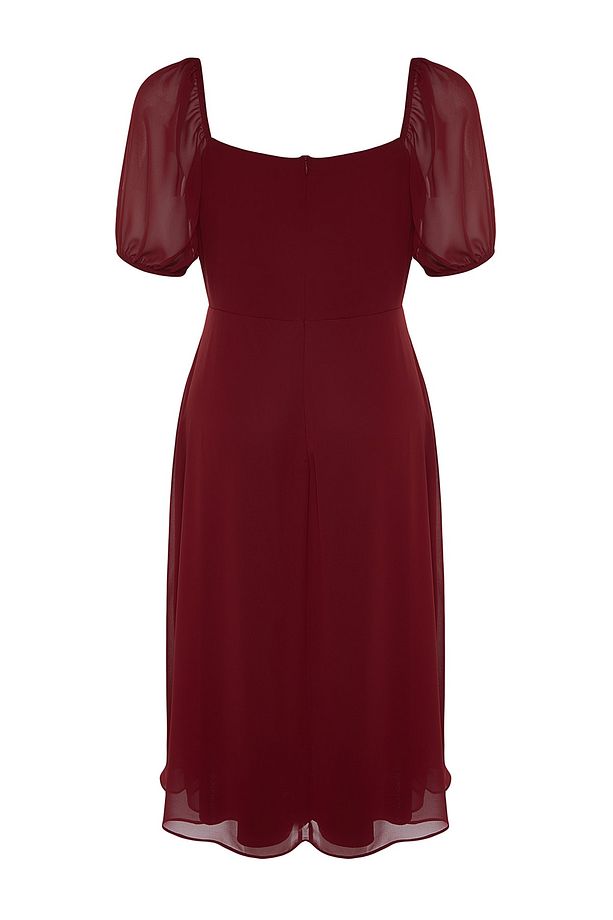 Bordo Dokuma Yırtmaçlı Elbise TBBSS22AH0012 - 8