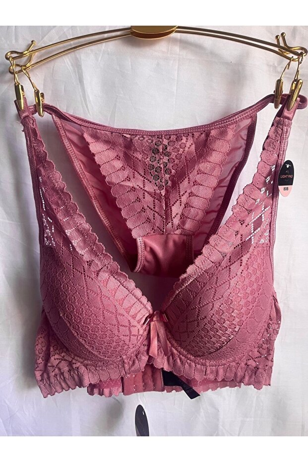 Lace Pink Color Unpadded Covered Bra Set