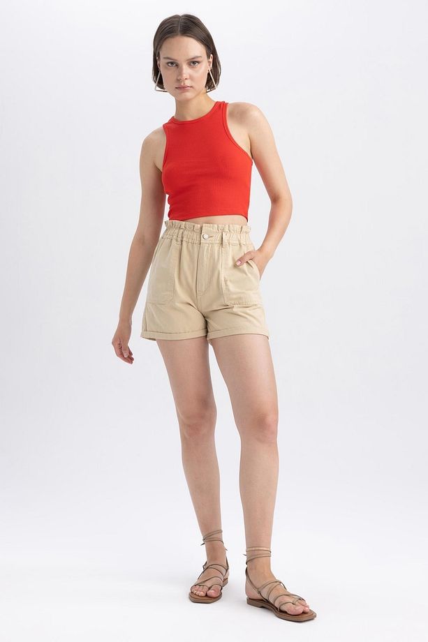 Regular Fit Yüksek Bel Gabardin %100 Pamuk Şort A3527ax23sm - 5