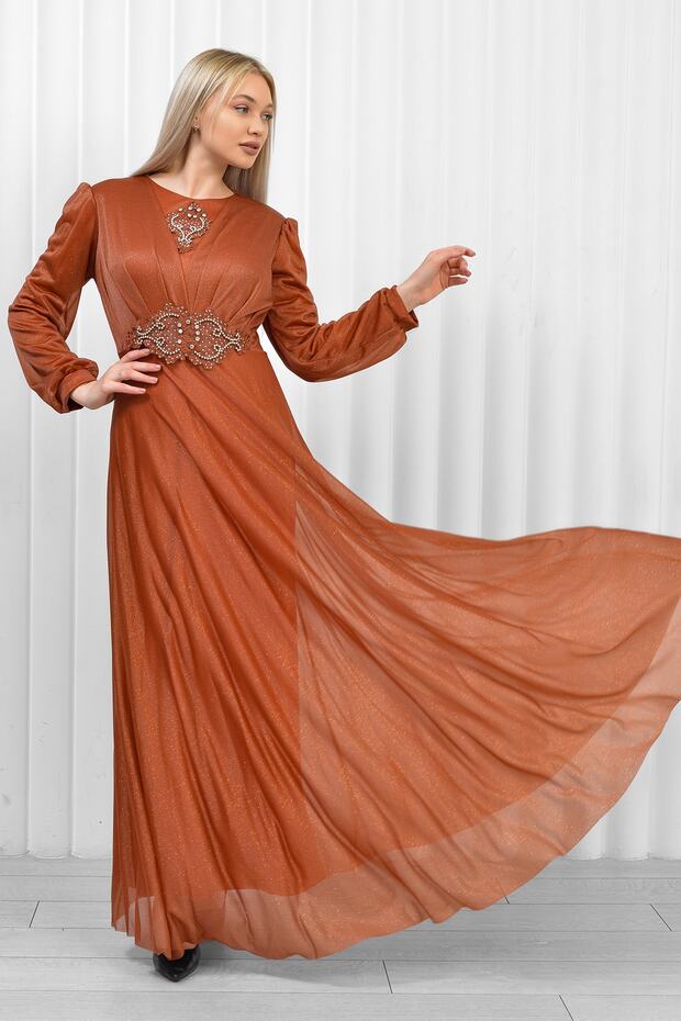 Tesettürlü Abiye Elbise - Simli - 3