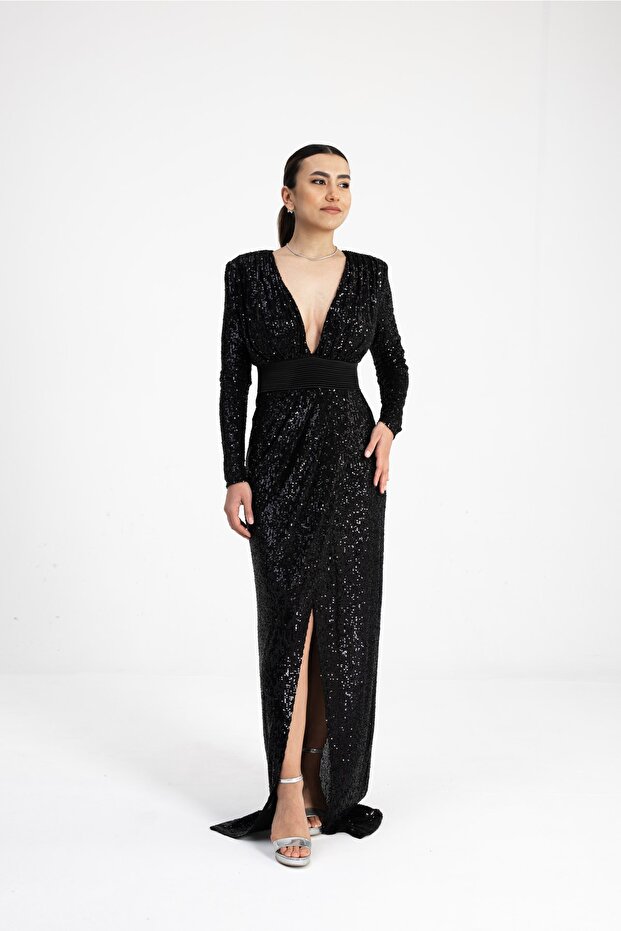 siyah pullu elbise - 1