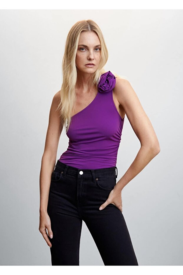 Çiçekli Asimetrik Bluz - 1