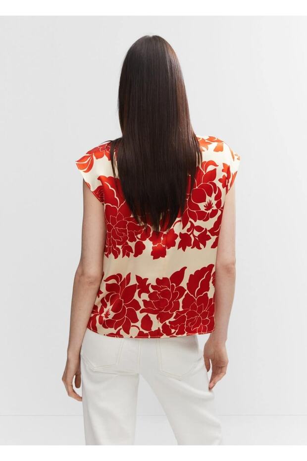 Çiçekli saten bluz - 4