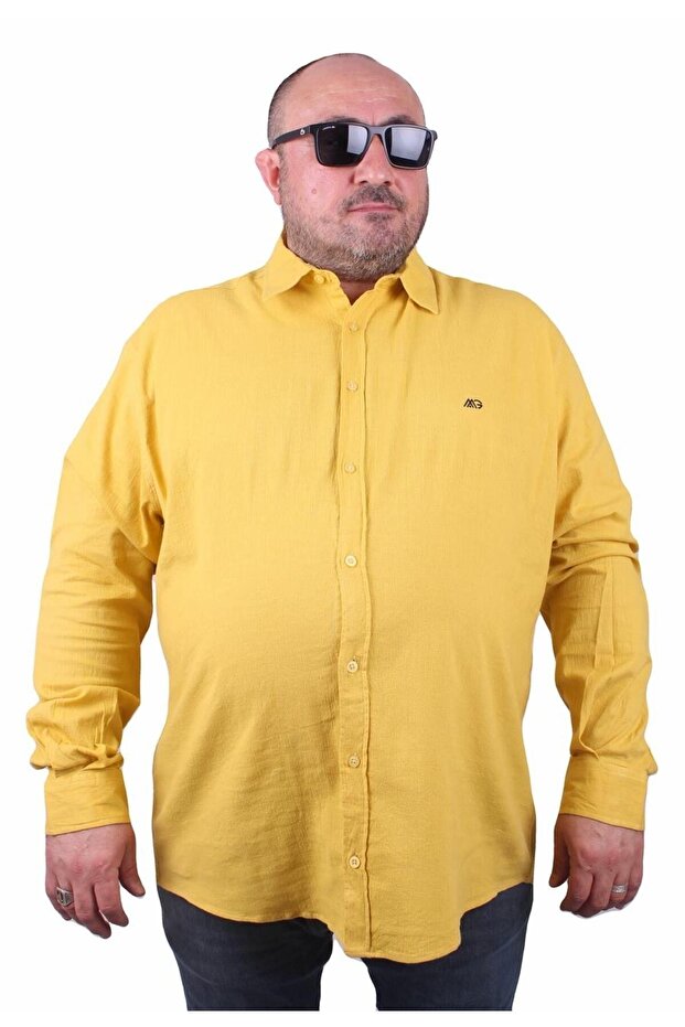 Men's Large Size Lycra Linen Shirt 11305 Mustard