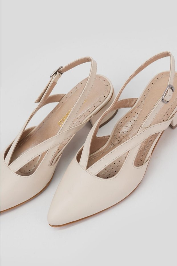WOMEN'S BEIGE GENUINE LEATHER HEEL SHOES, NUMBER 35-41-42